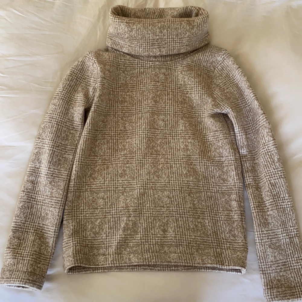 JCrew tan and white checkered mock neck pullover